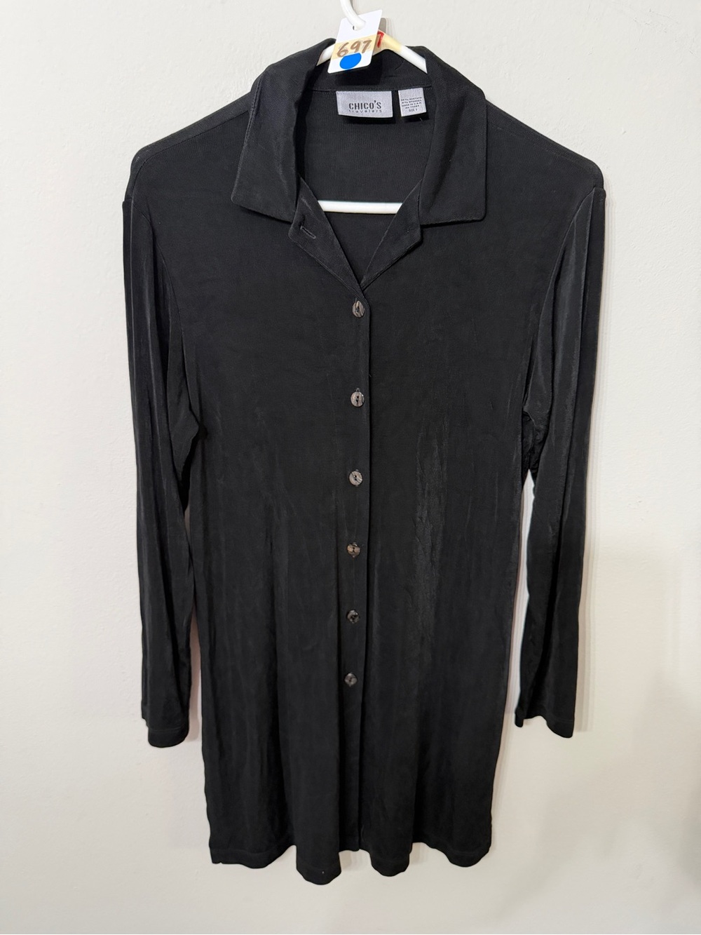 Women’s Chico’s Travelers Size 1 Medium Black Button Front Long Cardigan